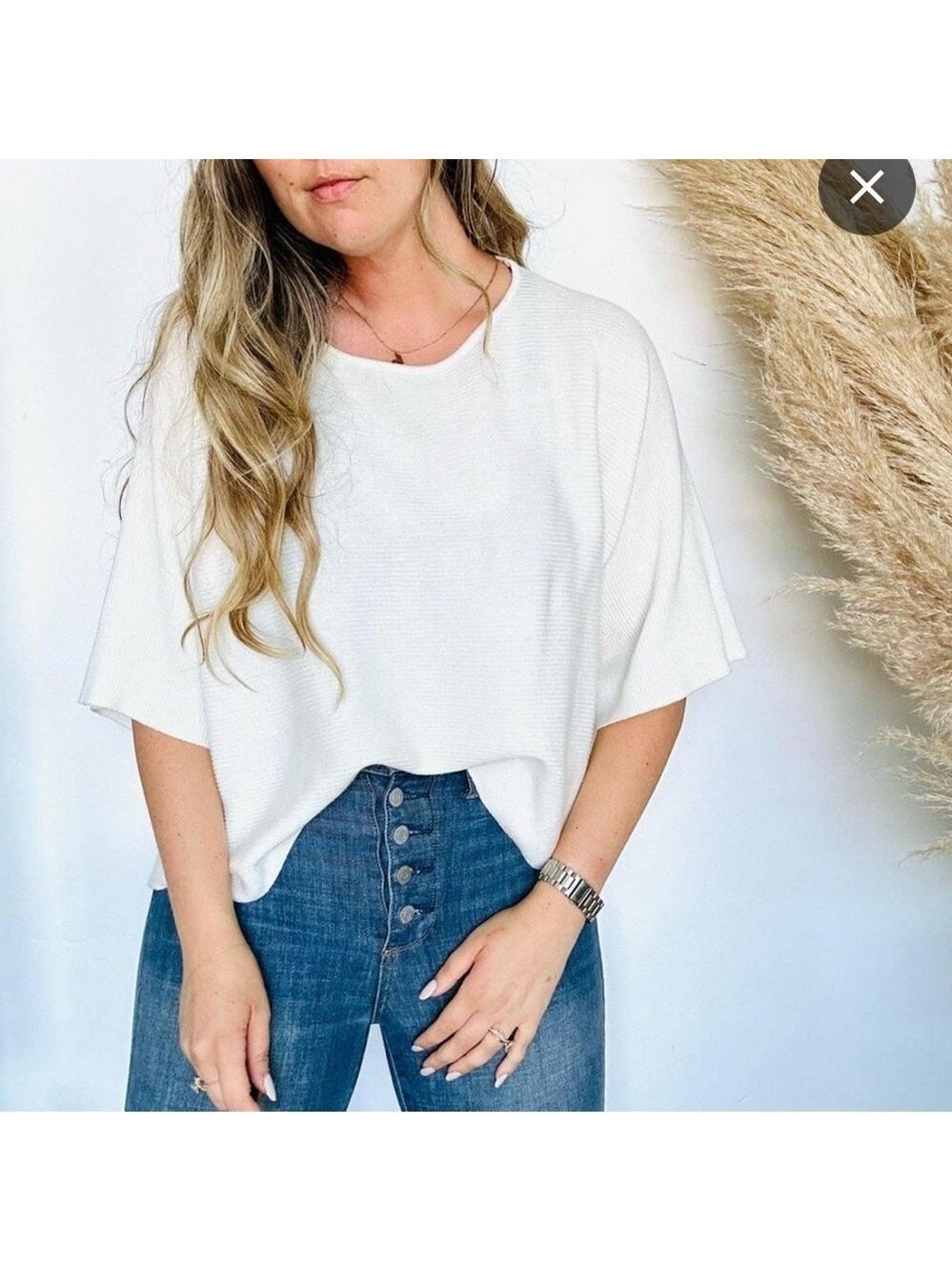 Fate Off White Elbow Sleeve Sweater. Drop Shoulder Oversized NWT Sz L Fits XL